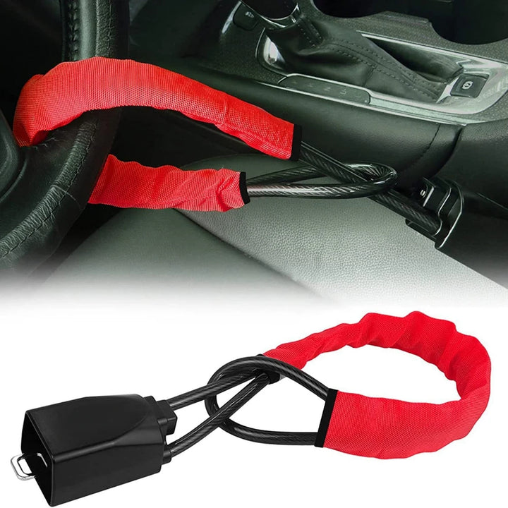 Car Steering Wheel Steel Lock Seat Belt Anti-theft Lock With 2 Keys Anti-theft Device Easy Installation Fits Most Cars SUV