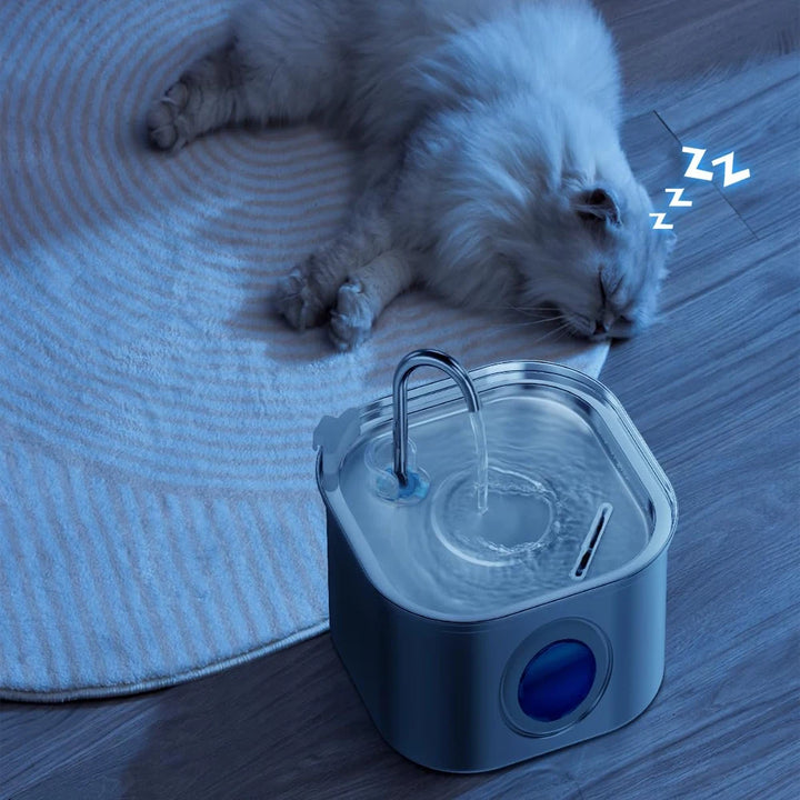 ZYFeeder 2.2L Automatic Cat Water Fountain Square Stainless Steel Pet Water Feeder Dog Water Fountain with window(No 5V 1A Plug)