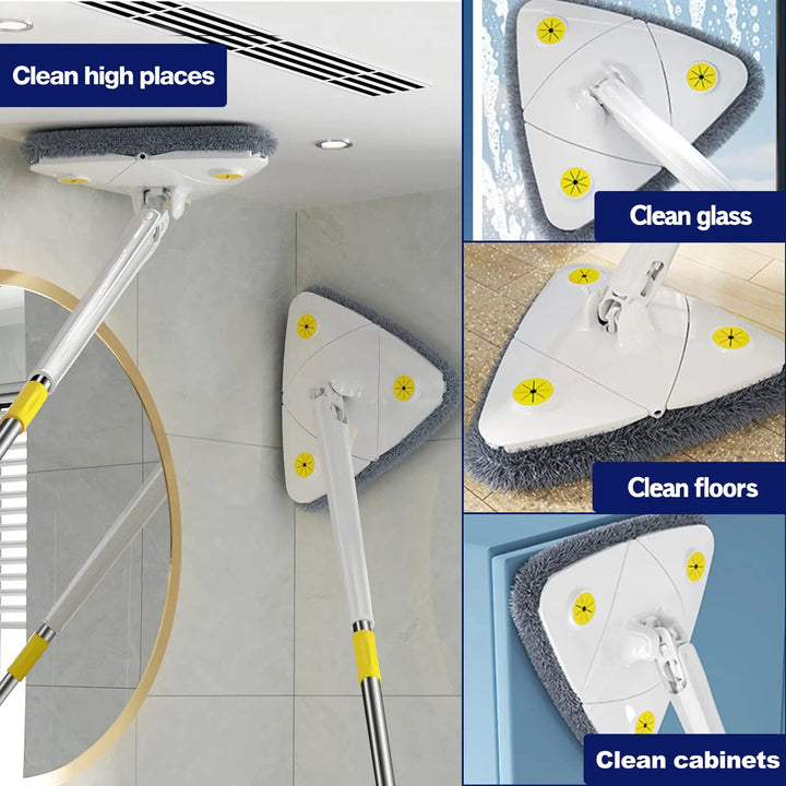 Rotatable Telescopic Triangle Mop 360° Spin Cleaning Mop Squeeze Wet And Dry Use Water Absorption For Home Floor Ceiling