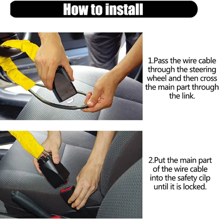Car Steering Wheel Steel Lock Seat Belt Anti-theft Lock With 2 Keys Anti-theft Device Easy Installation Fits Most Cars SUV