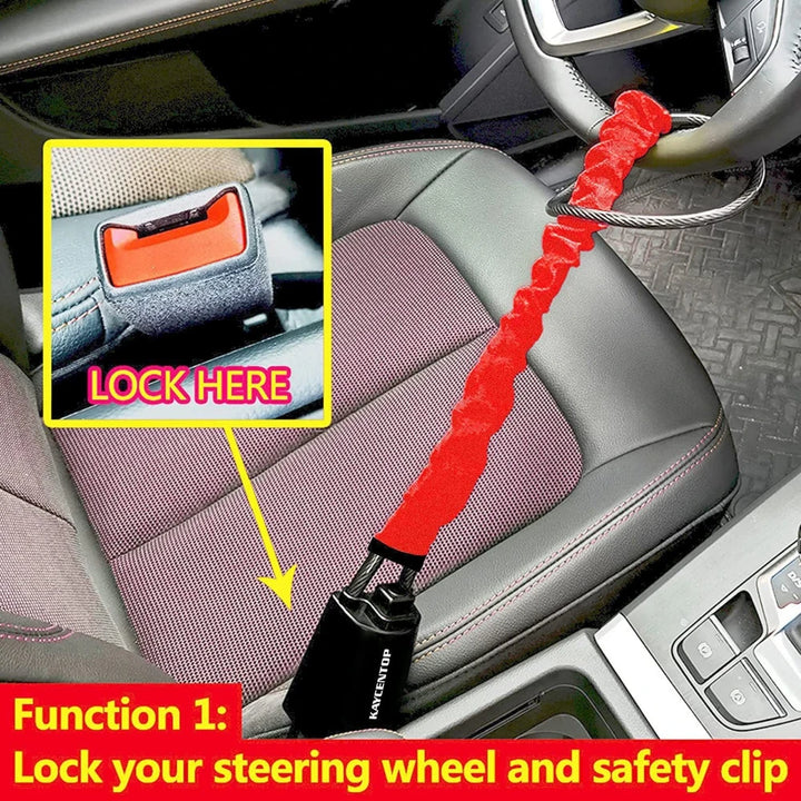 Car Steering Wheel Steel Lock Seat Belt Anti-theft Lock With 2 Keys Anti-theft Device Easy Installation Fits Most Cars SUV