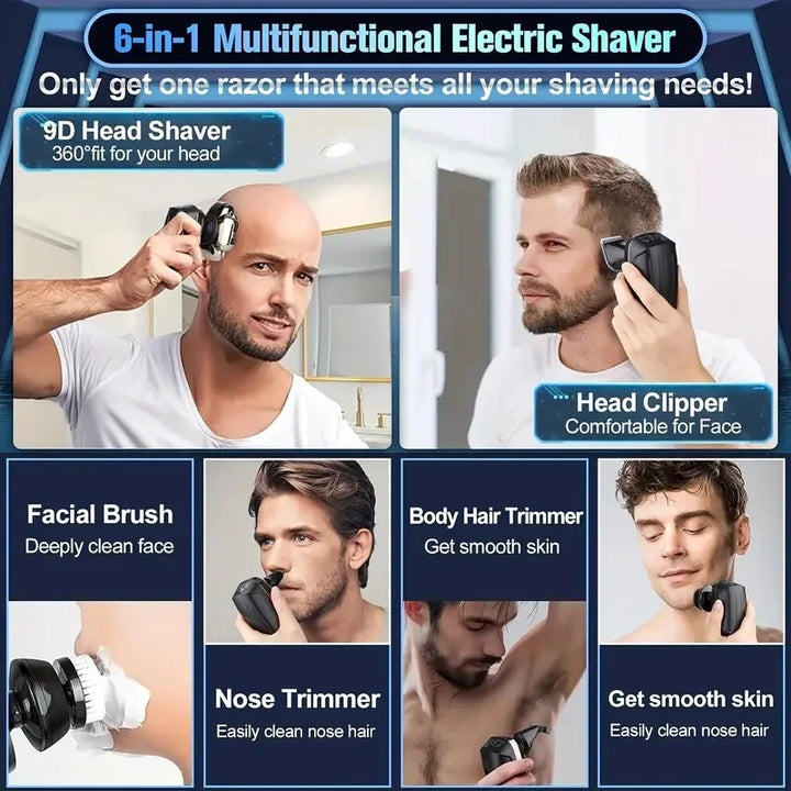 9D Head Shaver For Bald Men Electric Shavers Rechargeable Head Razor IPX7 Waterproof Rotary Shaver With LED Display Men Gift